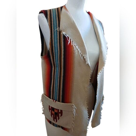Authentic Chimayo  Hand Woven Publeo Indian Vest Vintage From 1940s - Picture 3 of 11
